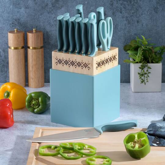 Spice by Tia Mowry Savory Saffron Blue 14 Piece Cutlery Set